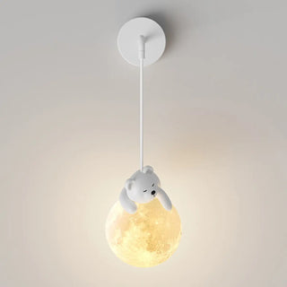 Children's Room Cute White Bear and Moon Wall Sconce Zawala Image - 8