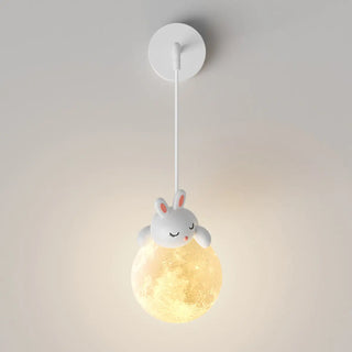 Children's Room Cute White Bear and Moon Wall Sconce Zawala Image - 9