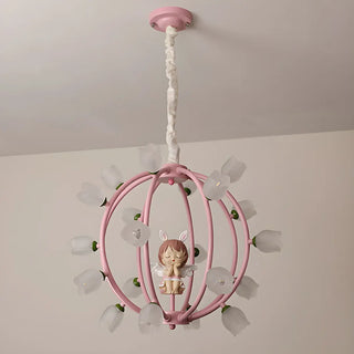 ZOWALA - Globe Flower Angel Metal Kids Room Pink Chandelier Image - 10