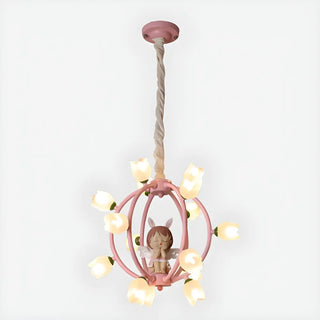 ZOWALA - Globe Flower Angel Metal Kids Room Pink Chandelier Image - 11