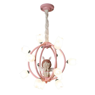 ZOWALA - Globe Flower Angel Metal Kids Room Pink Chandelier Image - 13