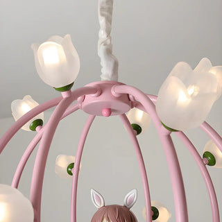 ZOWALA - Globe Flower Angel Metal Kids Room Pink Chandelier Image - 15