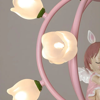 ZOWALA - Globe Flower Angel Metal Kids Room Pink Chandelier Image - 16