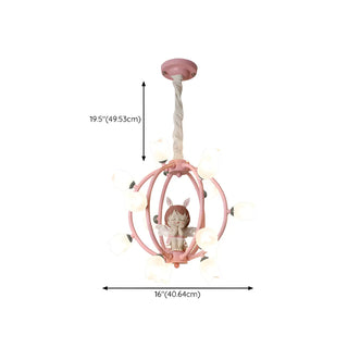 ZOWALA - Globe Flower Angel Metal Kids Room Pink Chandelier #size