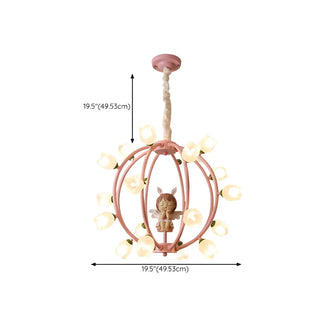 ZOWALA - Globe Flower Angel Metal Kids Room Pink Chandelier Image - 19