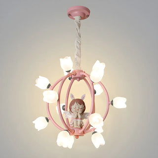 ZOWALA - Globe Flower Angel Metal Kids Room Pink Chandelier Image - 5
