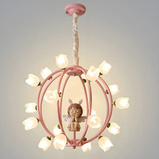 ZOWALA - Globe Flower Angel Metal Kids Room Pink Chandelier Image - 6