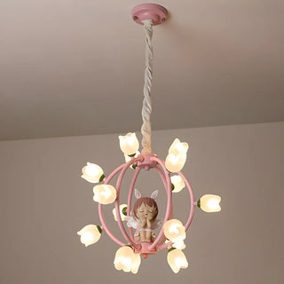 ZOWALA - Globe Flower Angel Metal Kids Room Pink Chandelier Image - 7