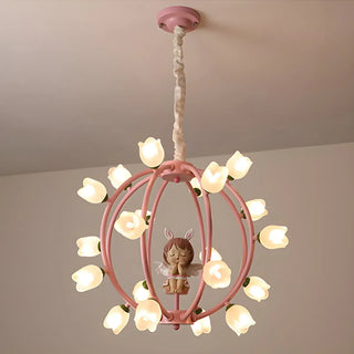 ZOWALA - Globe Flower Angel Metal Kids Room Pink Chandelier Image - 8