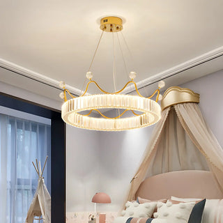 ZOWALA - Crown Crystal Ring Gold Adjustable Kids Room Chandelier Image - 4
