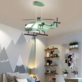 Helicopter Metal Kids Room Green LED Large Chandelier Image - 2