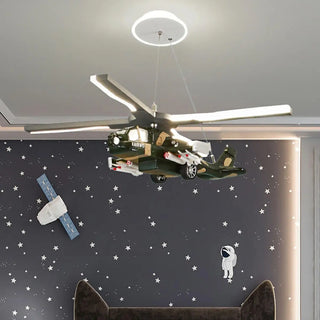 ZOWALA - Helicopter Resin Kids Room Green 5-Light Chandelier Image - 4