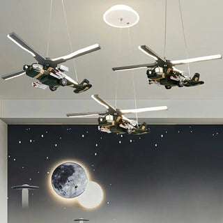 ZOWALA - Helicopter Resin Kids Room Green 5-Light Chandelier Image - 6
