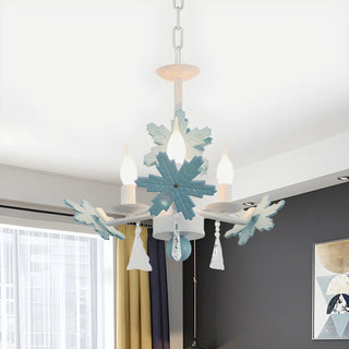 ZOWALA - Snowflake Candle Crystal Metal Kids Room Grey Chandelier Image - 15