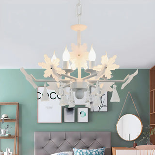 ZOWALA - Snowflake Candle Crystal Metal Kids Room Grey Chandelier Image - 22