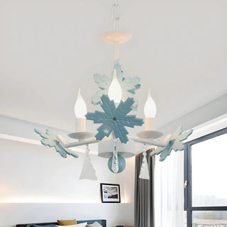 ZOWALA - Snowflake Candle Crystal Metal Kids Room Grey Chandelier Image - 3