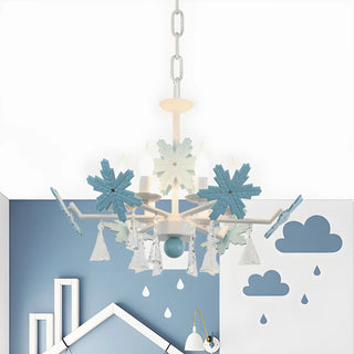 ZOWALA - Snowflake Candle Crystal Metal Kids Room Grey Chandelier Image - 31