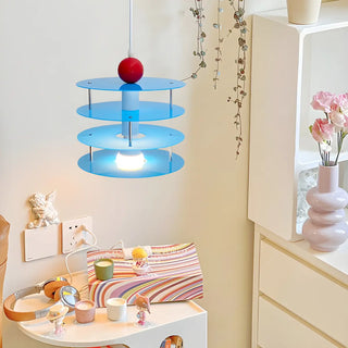 ZOWALA - Playful Layered Disc Acrylic Blue Kids Room Pendant Light Image - 2