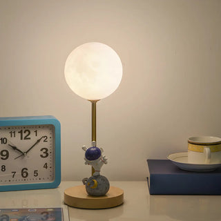 Chic Moon Globe Wooden Bedside Lamp with Rocker Switch Zawala Image - 1