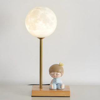 Chic Moon Globe Wooden Bedside Lamp with Rocker Switch Zawala Image - 10