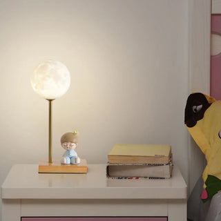 Chic Moon Globe Wooden Bedside Lamp with Rocker Switch Zawala Image - 2