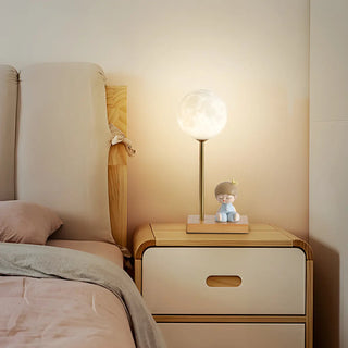 Chic Moon Globe Wooden Bedside Lamp with Rocker Switch Zawala Image - 4