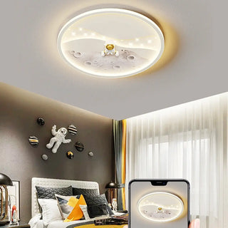 Kids Bedroom Astronaut White Round Flush Mount Light Zawala Image - 1