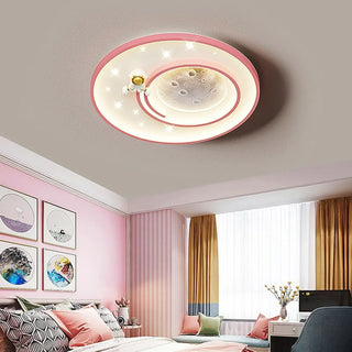 Kids Bedroom Astronaut White Round Flush Mount Light Zawala Image - 2