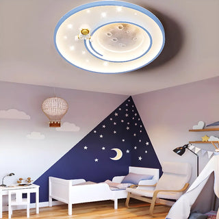 Kids Bedroom Astronaut White Round Flush Mount Light Zawala Image - 3