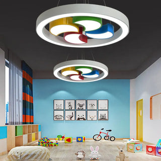 ZOWALA - Circle Colorful Windmill LED Acrylic Kids Room Chandelier Image - 2