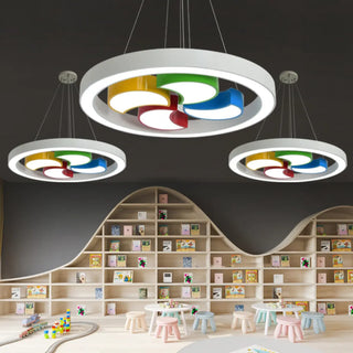 ZOWALA - Circle Colorful Windmill LED Acrylic Kids Room Chandelier Image - 3