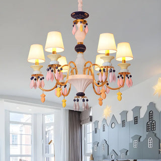 ZOWALA - Multi-Color Resin Cylinder Fabric Kids Room Chandelier Image - 1