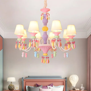 ZOWALA - Multi-Color Resin Cylinder Fabric Kids Room Chandelier Image - 2