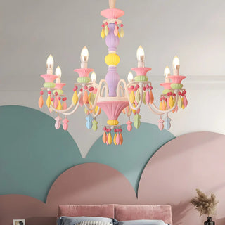 ZOWALA - Multi-Color Resin Cylinder Fabric Kids Room Chandelier Image - 3