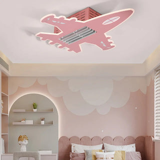KIds Room Airplane Remote Dimming Flush Mount Fan Light Zawala Image - 1