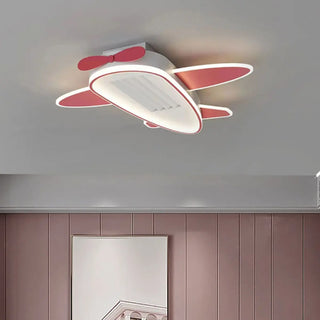 KIds Room Airplane Remote Dimming Flush Mount Fan Light Zawala Image - 2