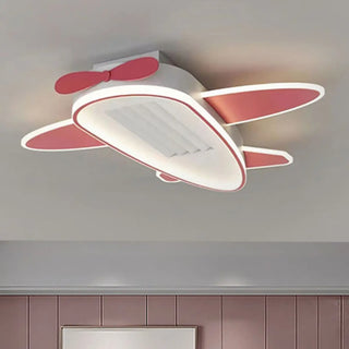 KIds Room Airplane Remote Dimming Flush Mount Fan Light Zawala Image - 22