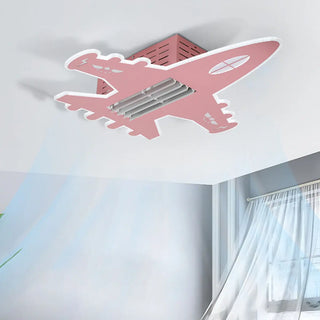 KIds Room Airplane Remote Dimming Flush Mount Fan Light Zawala Image - 3