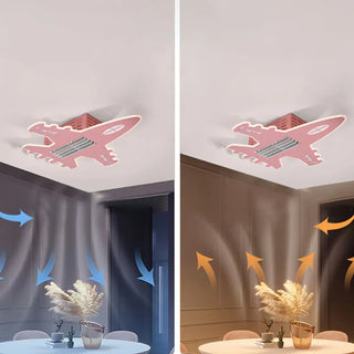 KIds Room Airplane Remote Dimming Flush Mount Fan Light Zawala Image - 6
