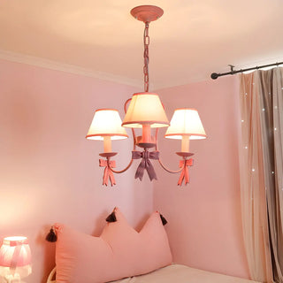 ZOWALA - Pink Bowknot Metal Fabric Shade Kids Room Chandelier Image - 1