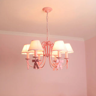 ZOWALA - Pink Bowknot Metal Fabric Shade Kids Room Chandelier Image - 10