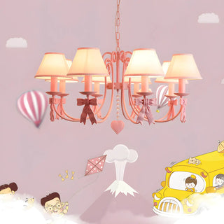 ZOWALA - Pink Bowknot Metal Fabric Shade Kids Room Chandelier Image - 11