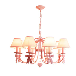 ZOWALA - Pink Bowknot Metal Fabric Shade Kids Room Chandelier Image - 12
