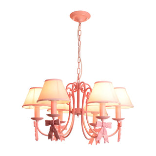 ZOWALA - Pink Bowknot Metal Fabric Shade Kids Room Chandelier Image - 13