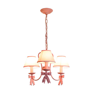 ZOWALA - Pink Bowknot Metal Fabric Shade Kids Room Chandelier Image - 14