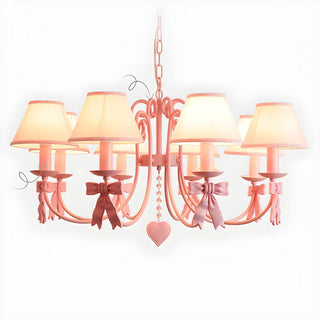 ZOWALA - Pink Bowknot Metal Fabric Shade Kids Room Chandelier Image - 15