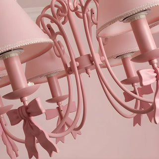 ZOWALA - Pink Bowknot Metal Fabric Shade Kids Room Chandelier Image - 17