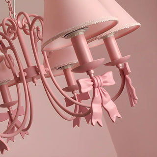 ZOWALA - Pink Bowknot Metal Fabric Shade Kids Room Chandelier Image - 18