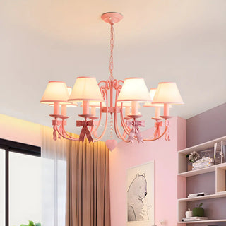 ZOWALA - Pink Bowknot Metal Fabric Shade Kids Room Chandelier Image - 2