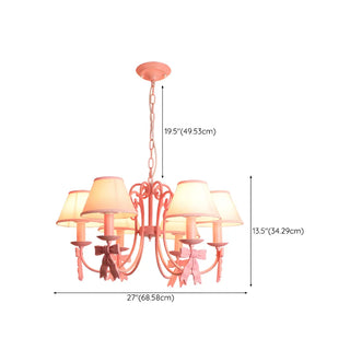 ZOWALA - Pink Bowknot Metal Fabric Shade Kids Room Chandelier Image - 20